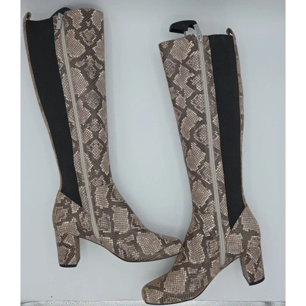 Donald Pliner Womens SZ 6.5 Snake Print Riding Boot Block Heel Boots EUC Parley